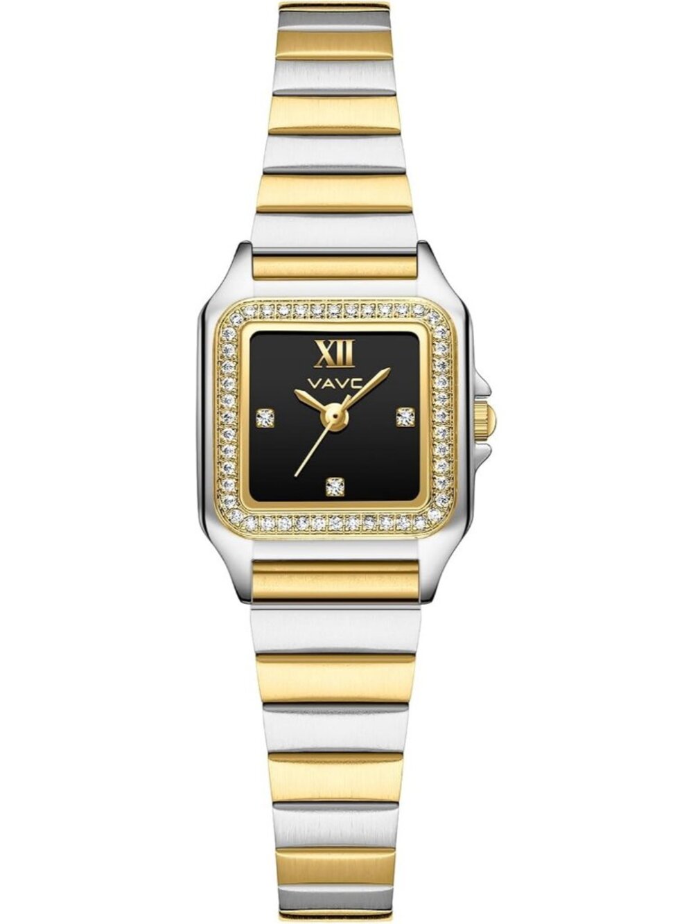 Women's Black-Tow tone Diamond with Rectangular Case Minimalist Dial Wrist Watch